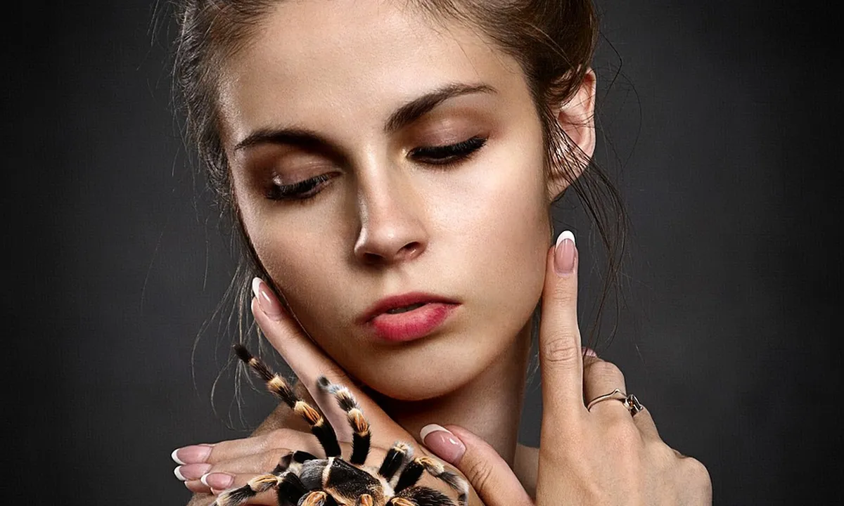 Portrait of a person carefully handling a tarantula, illustrating gentle handling and observation important for creating species-appropriate enclosures.